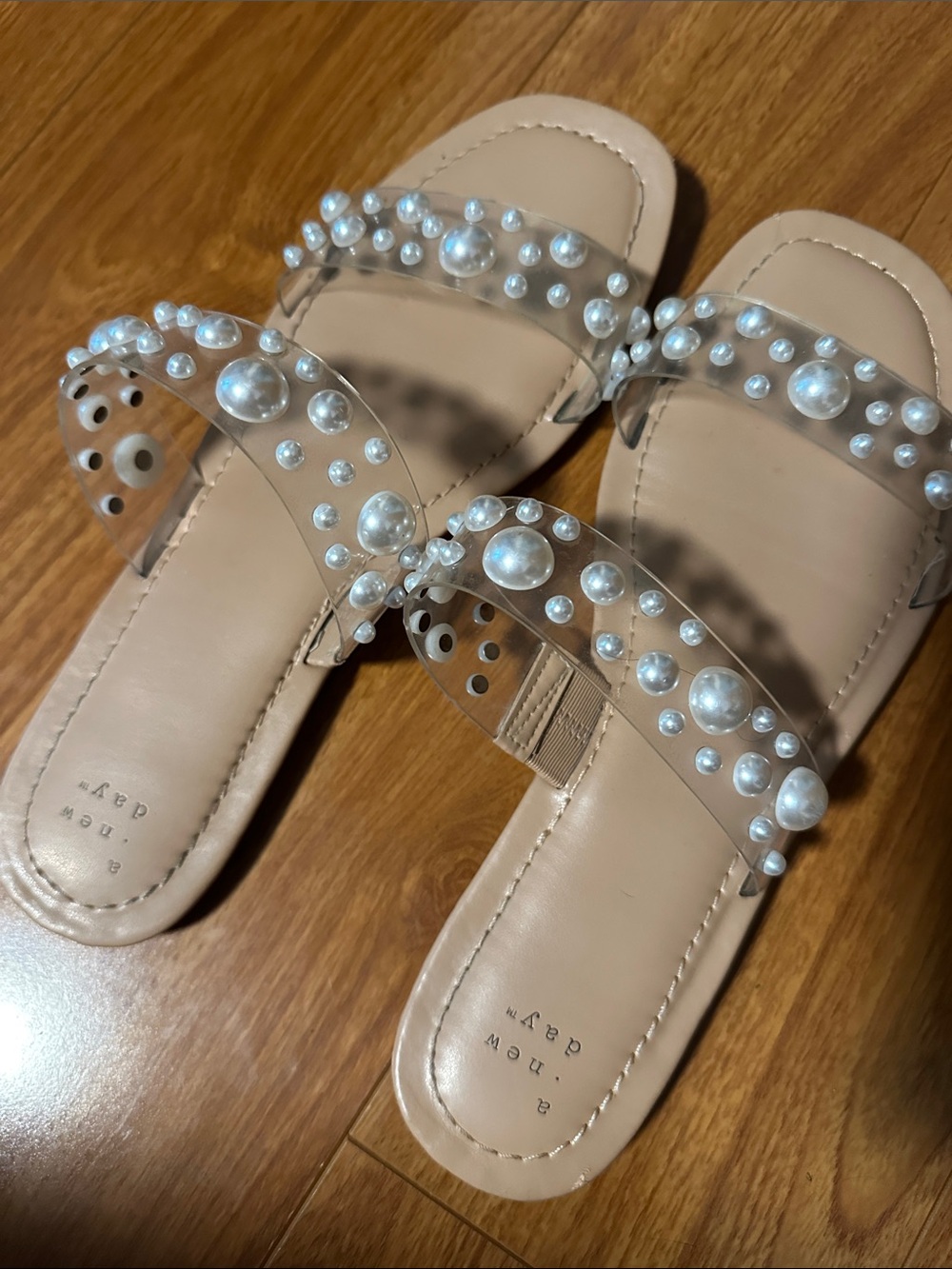 a new day Nude Pearl-Accent Clear-Strap Slide Sandals